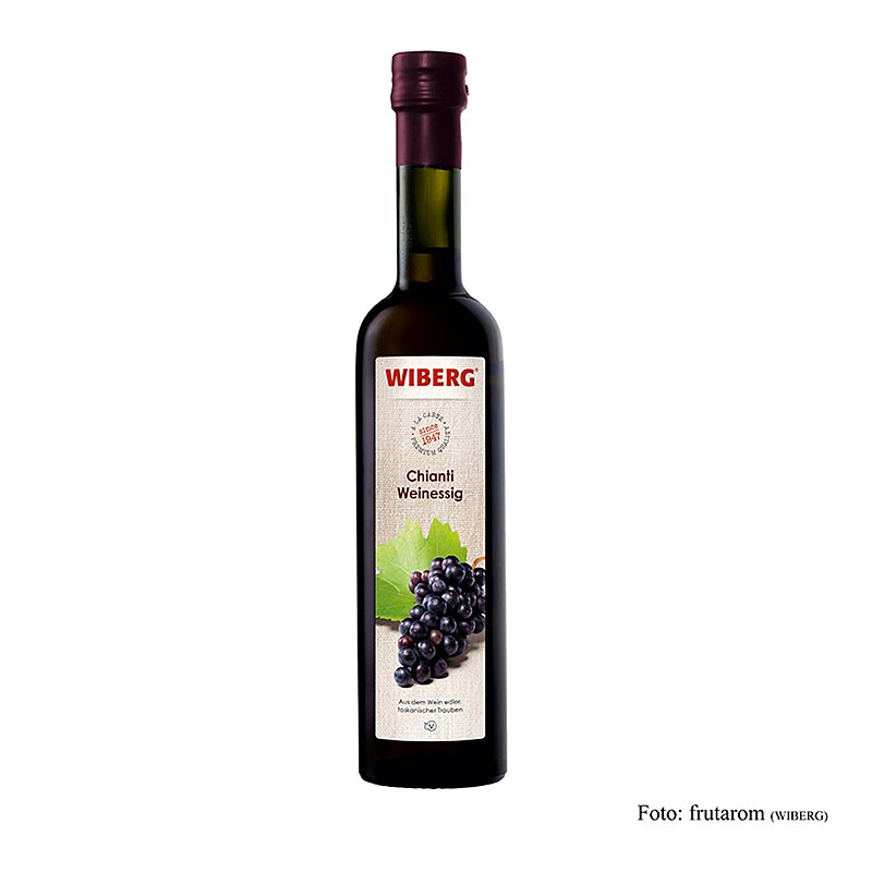 Vinaigre de vin de Chianti Wiberg 7% d'acidité, bouteille de 500 ml, parfait pour affiner les salades et les plats.
