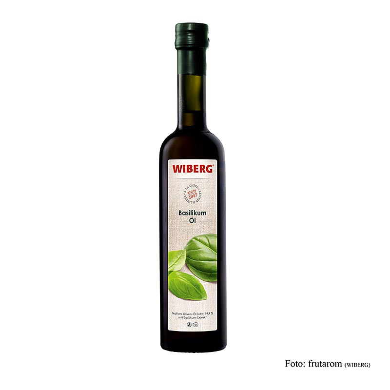 Huile de basilic Wiberg, pressée à froid, huile d'olive extra vierge avec extrait de basilic, 500 ml - Complément idéal pour rehausser les saveurs de divers plats