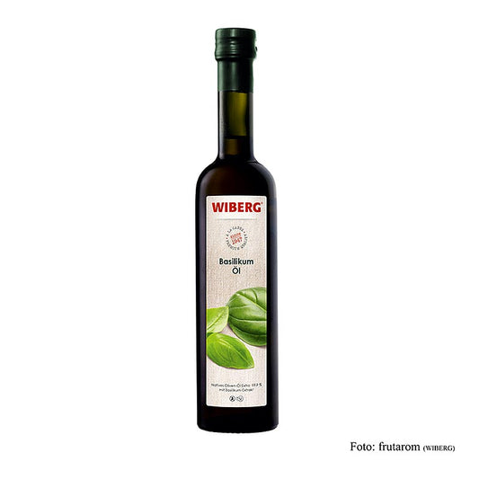 Huile de basilic Wiberg, pressée à froid, huile d'olive extra vierge avec extrait de basilic, 500 ml - Complément idéal pour rehausser les saveurs de divers plats