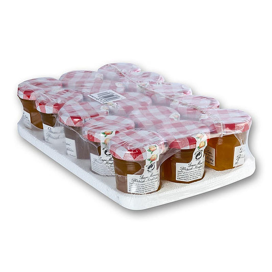 Bonne Maman - Confiture de pêche en portion, 450g, 15 x 30g - délicieuse confiture de pêche en portions pratiques pour le petit déjeuner et les collations.