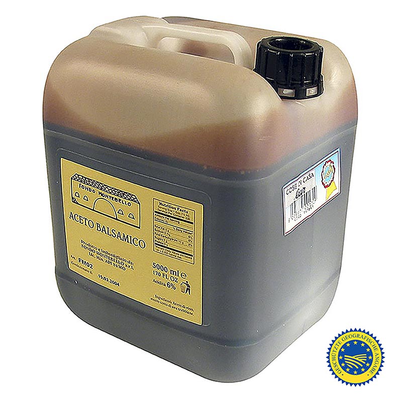 Fondo Montebello - Aceto Balsamico di Modena PGI, FM 02, 5 litres - Une bouteille de 5 litres de vinaigre balsamique italien primé et traditionnel.