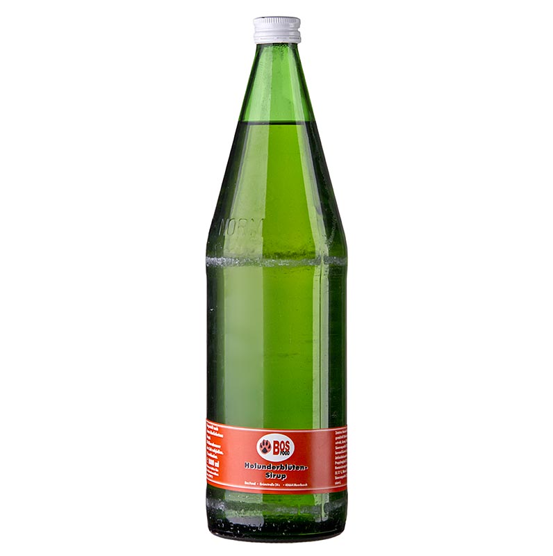 BOS FOOD Sirop de fleurs de sureau, 1 litre - Une bouteille de sirop de fleurs de sureau délicieux et de haute qualité.