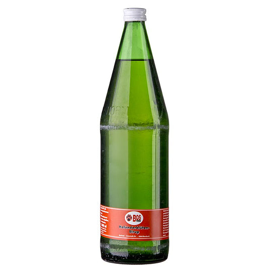 BOS FOOD Sirop de fleurs de sureau, 1 litre - Une bouteille de sirop de fleurs de sureau délicieux et de haute qualité.