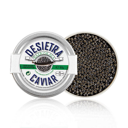 Caviar Desietra Baeriskaya (baerii) avec un poids de 50g, produit d'aquaculture sans conservateurs