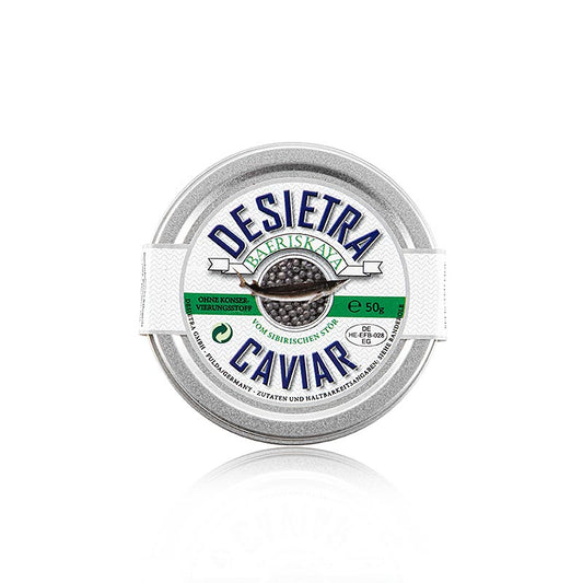 Caviar frais d'aquaculture Desietra Baeriskaya (baerii) de 50g, sans conservateur