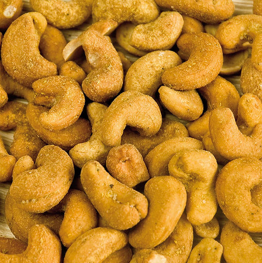 Emballage de 2,5 kg de noix de cajou au curry, parfait pour les grands rassemblements et les événements.