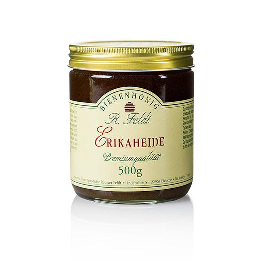 Miel de bruyère Erica d'Espagne ou de France, de couleur foncée, très aromatique et floral, en paquet de 500 g.