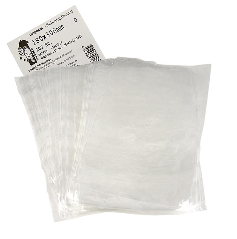Sac rétractable, outils pour le scellage sous vide et la rétraction au bain-marie, 180x300mm, 100 pièces - Image of Sac rétractable de dimensions 180x300mm et 100 pièces, conçu pour le scellage sous vide et la rétraction au bain-marie