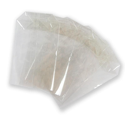 Sachets cellophane à fond croisé, étiré, 8.5x14.5cm, paquet de 100, transparent clair