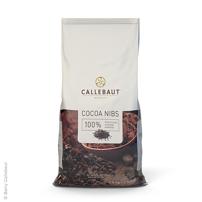 Fèves de cacao de marque Callebaut hachées et torréfiées, paquet de 800 g