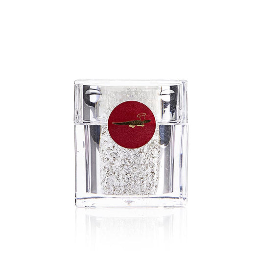 Argent - Shaker cubique avec paillettes de feuilles d'argent, E174, 0.2 g - Un shaker luxueux avec des paillettes d'argent, 0.2 g