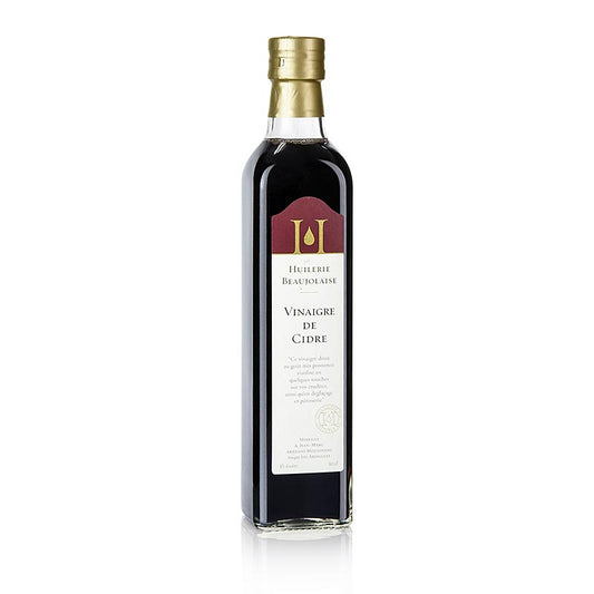 Bouteille de 500 ml de vinaigre de cidre de pomme à 5% d'acidité, de l'Huilerie Beaujolaise - Mireille et Jean-Marc