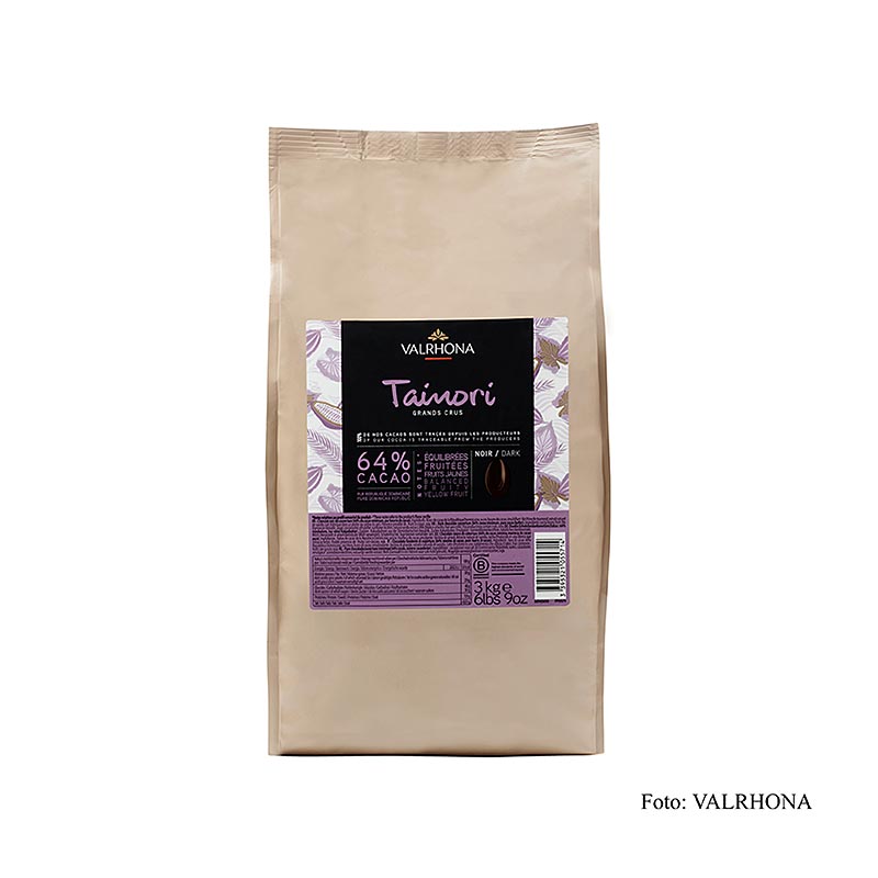 Valrhona Tainori Grand Cru, couverture, Callets, 64% de cacao, République Dominicaine, 3 kg - Fèves de cacao de luxe 64% de la République Dominicaine, paquet de 3 kg