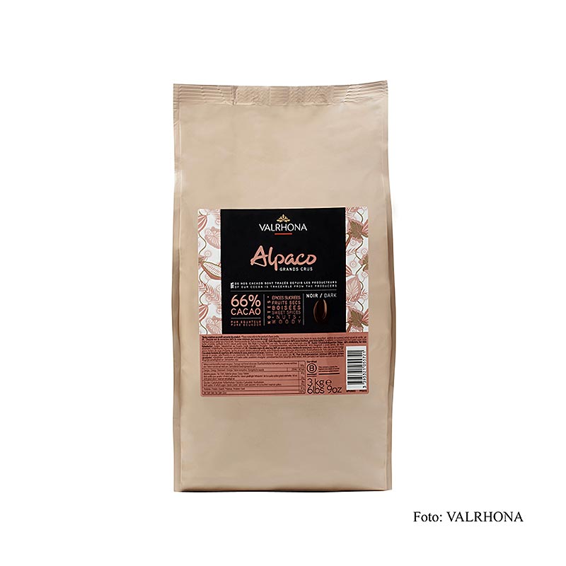 Valrhona Alpaco Grand Cru couverture noire, Callets de 66% de cacao d'Equateur, 3 kg - chocolat de qualité supérieure pour cuisiniers et pâtissiers professionnels