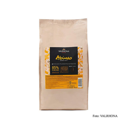 Valrhona Abinao Grand Cru couverture noire, Callets, 85% de cacao, Afrique, 3 kg - chocolat de qualité supérieure fabriqué à partir de cacao africain avec une teneur élevée en cacao de 85%.