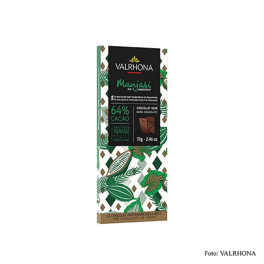 Valrhona Manjari - chocolat noir avec 64% de cacao, de Madagascar, 70 g, parfait pour les amateurs de chocolat intense