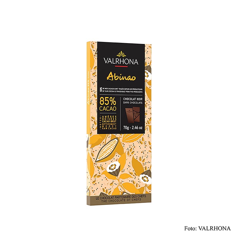 Valrhona Abinao - chocolat noir à 85% de cacao, originaire d'Afrique, 70 g