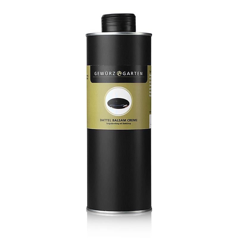 Crème balsamique aux dattes Gewürzgarten, 3% d'acidité, 500 ml - une crème balsamique délicieuse et savoureuse avec une faible acidité de 3%, parfaite pour enrichir les salades et les plats, dans une bouteille de 500 ml.