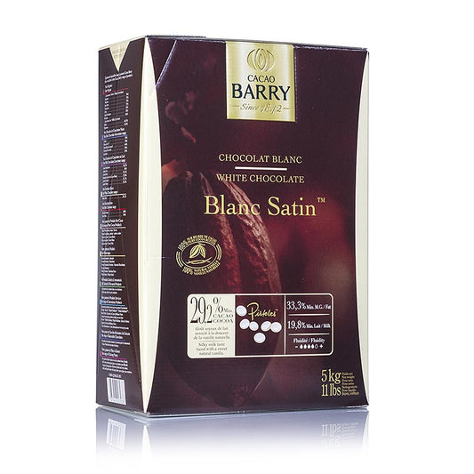 Callets de chocolat blanc Blanc Satin avec 29% de cacao, paquet de 5 kg