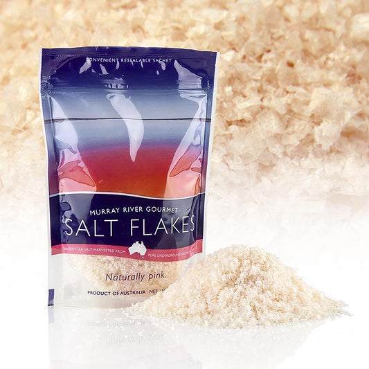 Murray River - Pink salt flakes, pink brine salt flakes, Australia, 150 g - Image de produit des flocons de sel rose d'Australie, d'un poids de 150 g