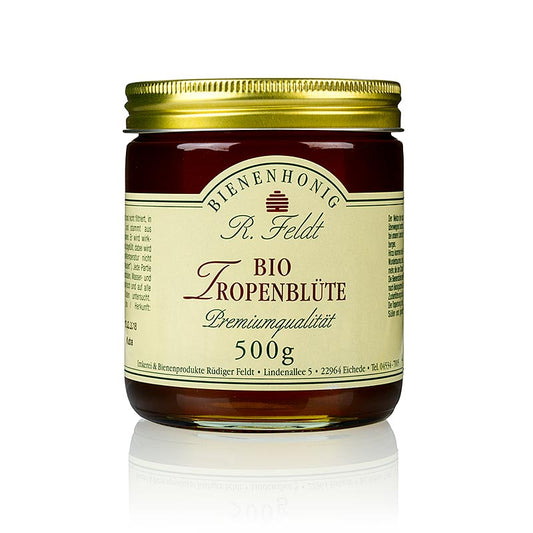 Feldt miel de fleurs tropicales, Cuba, or, liquide, floral, bio, 500 g - miel bio au goût floral de Cuba en bouteille de 500 g