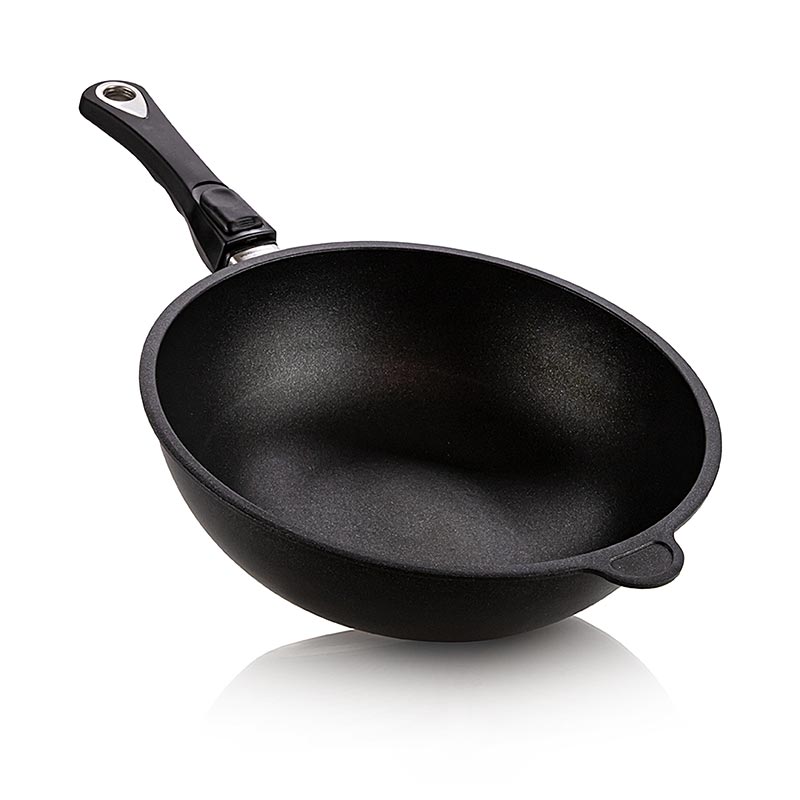 Poêle wok AMT Gastroguss de 28 cm de diamètre et 11 cm de hauteur, avec poignée amovible