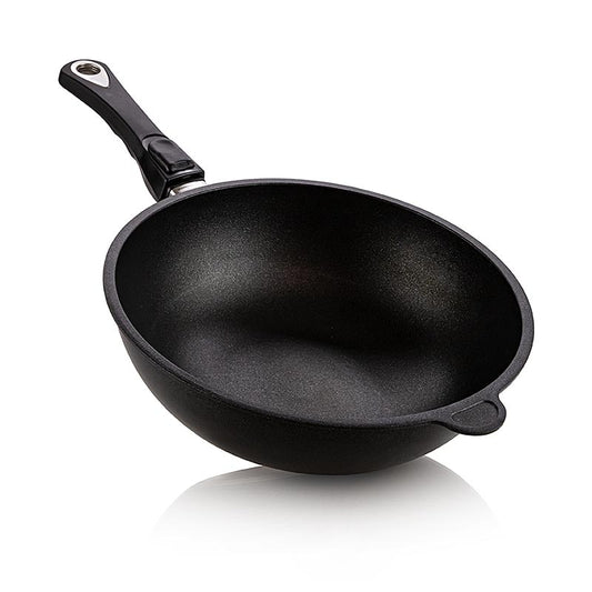 Poêle wok AMT Gastroguss de 28 cm de diamètre et 11 cm de hauteur, avec poignée amovible