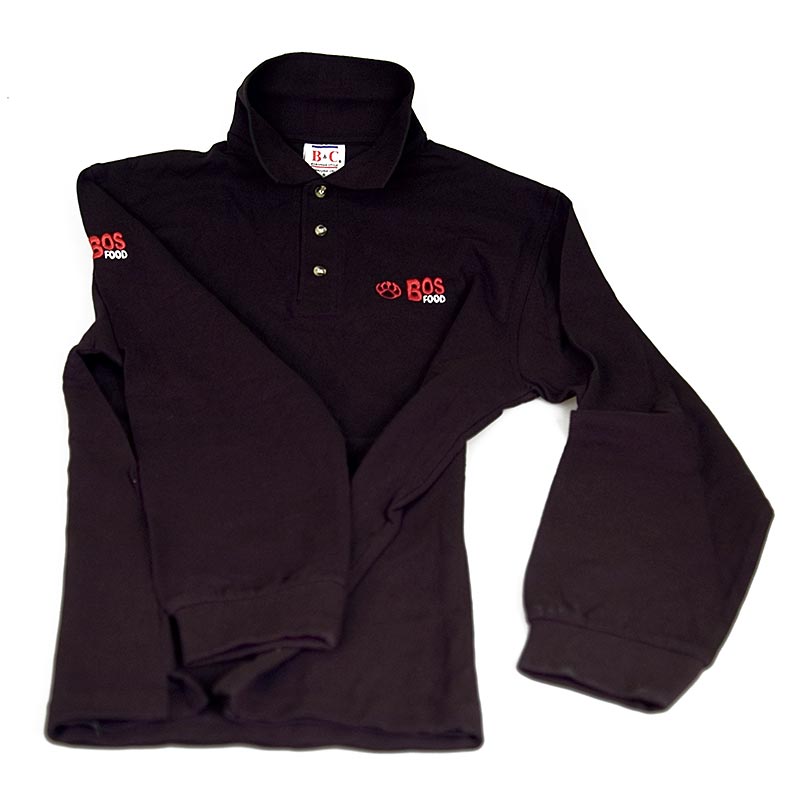 Polo noir unisexe BOS FOOD à manches longues, taille M, avec broderie