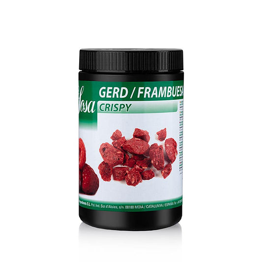 Sosa Crispy - Framboise, lyophilisée, 2-10mm (38631), 300 g - Product image of frozen and dried raspberries in different sizes from 2 to 10 millimetres, packed in a 300-grams