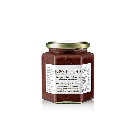Photo by BOS FOOD Sauce aux figues et à la moutarde, une création maison à base de figues rouges, en bouteille de 370 ml, parfaite pour ajouter une saveur unique à vos plats.