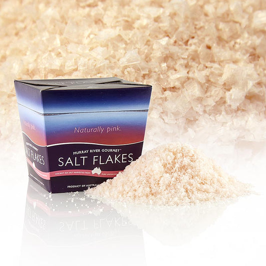 Murray River - Pink salt flakes, pink brine salt flakes, Australia, 250 g - Produit salé d'Australie, connu pour ses pink salt flakes et ses brine salt flakes, paquet de 250 g