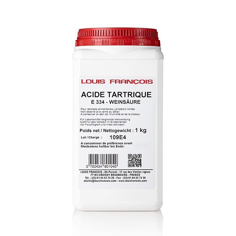 Acide tartrique, en poudre, E 334, de Louis Francois, 1 kg - acide biodégradable et polyvalent pour la préparation et la conservation des aliments