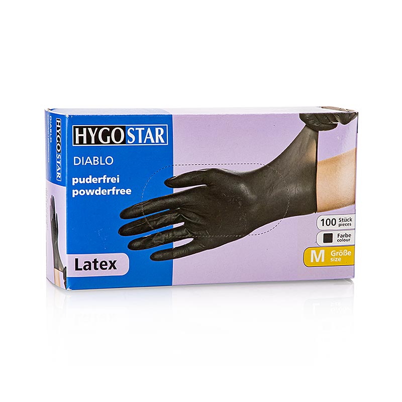 Gants en latex jetables noirs taille M, non poudrés, emballés par 100 pièces