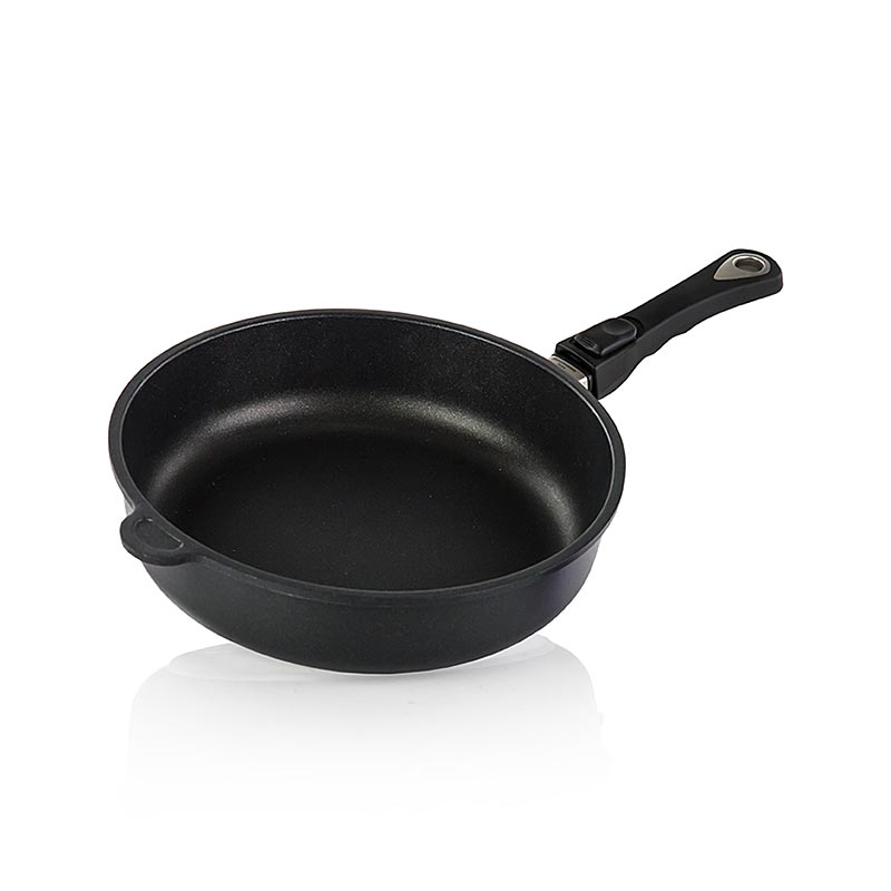 Plat à rôtir AMT Gastroguss de 28 cm de diamètre et 7 cm de hauteur, avec poignée amovible