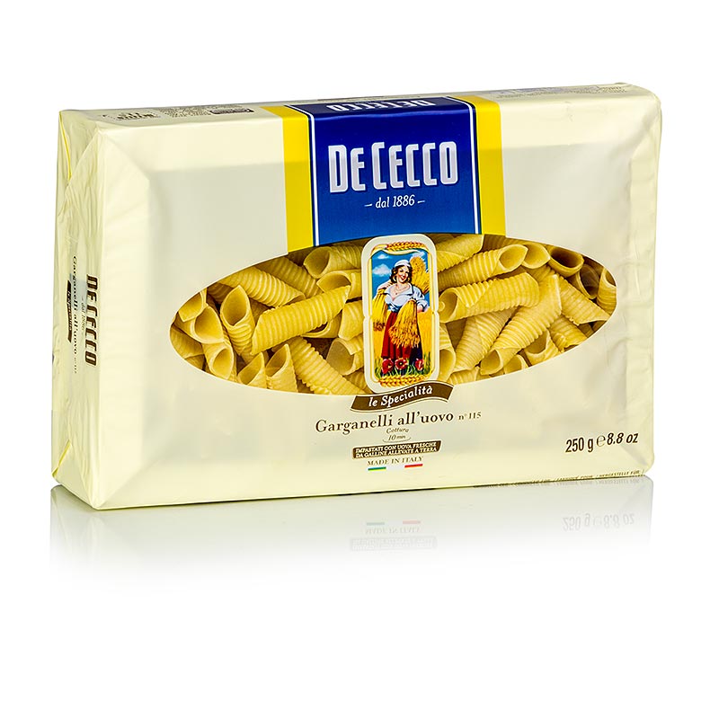 De Cecco Garganelli pâtes aux oeufs, no 115, 250 g, pâtes italiennes authentiques