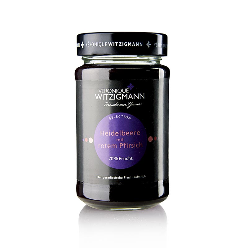 Myrtille et pêche rouge à tartiner 225 g, délicieuse confiture de fruits naturelle pour tartiner du pain ou des toasts