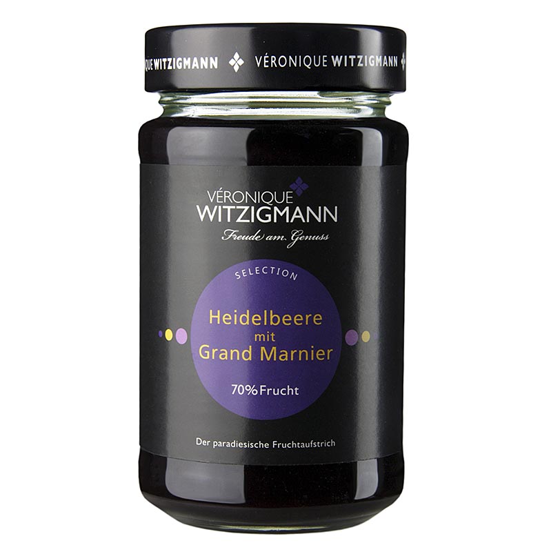 Myrtilles au Grand Marnier - pâte à tartiner, 225 g Une délicieuse pâte à tartiner à base de myrtilles et de Grand Marnier.