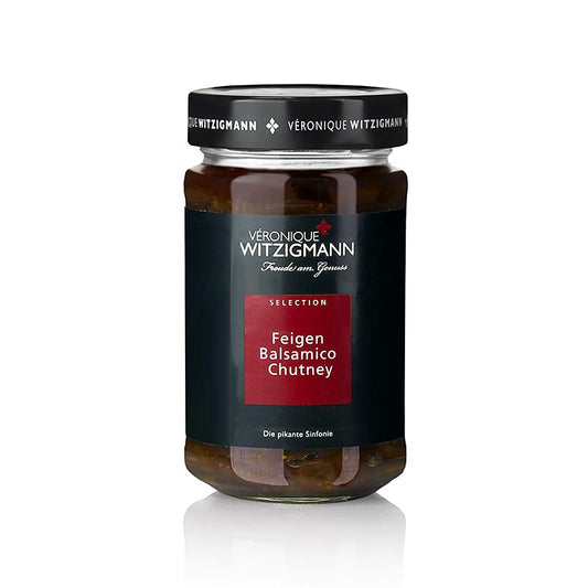 Chutney balsamique aux figues, 225 ml : Un chutney délicieux et savoureux à base de figues et de vinaigre balsamique, conditionné dans une bouteille de 225 ml.