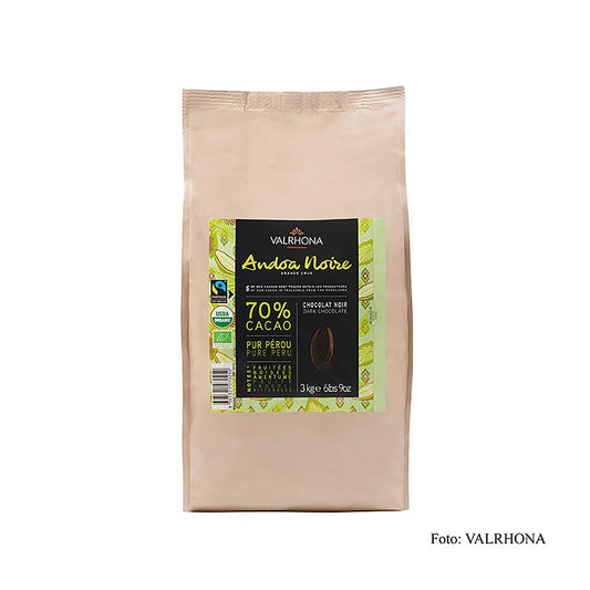 Valrhona Andoa Noire 70% 3 kg Callets, Fairtrade, BIO (12515), 3 kg - Callets de chocolat durable et biologique à base de 70% de cacao