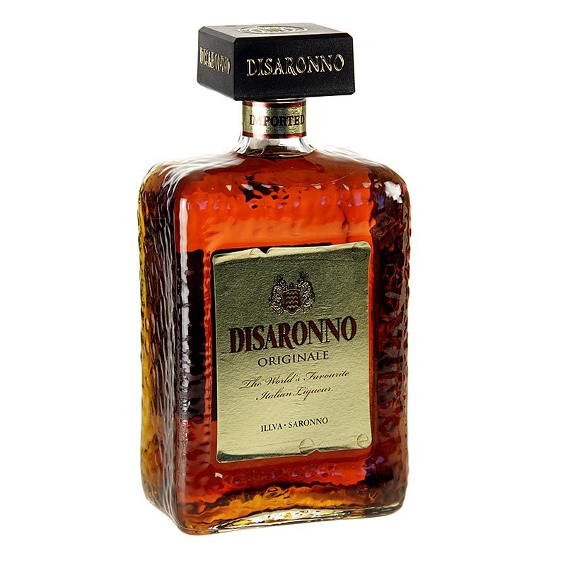 Disaronno (Amaretto), liqueur d'amande 28% vol 1 litre - Une bouteille de liqueur Disaronno à l'arôme d'amande, 28% d'alcool, 1 litre.