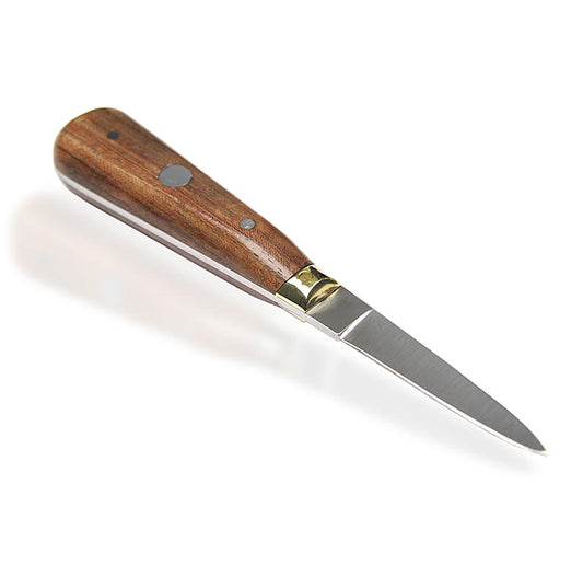 Couteau à huîtres robuste avec manche en bois fin, lame de 6,5 cm, longueur de 16 cm
