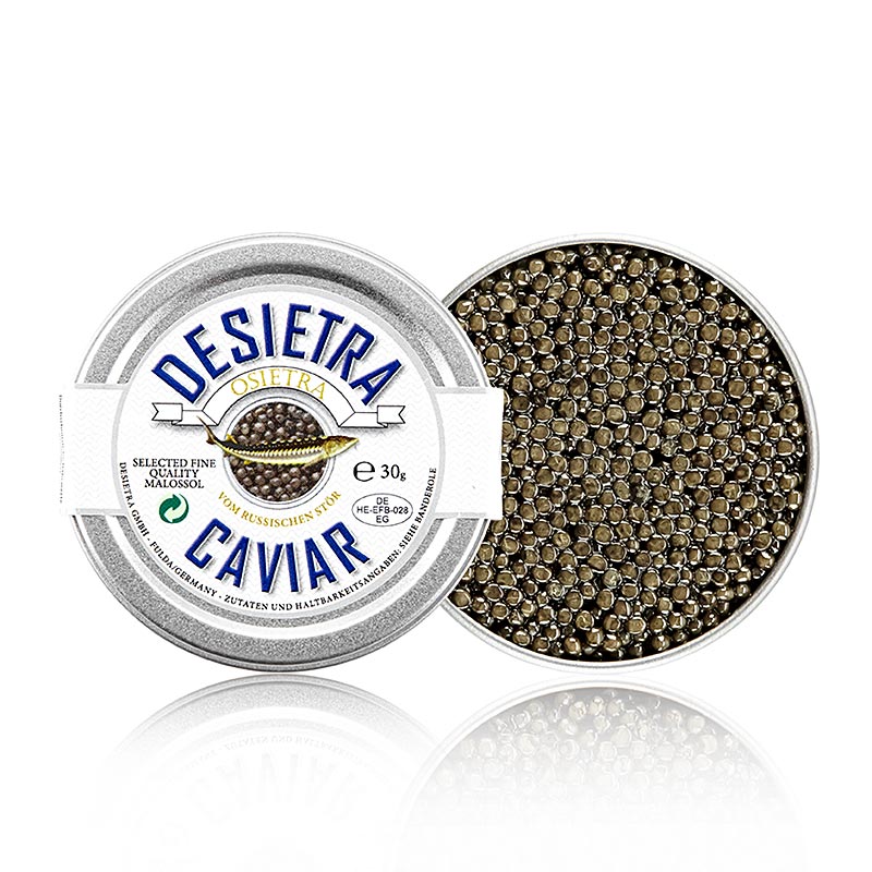 Caviar Desietra Osietra, également connu sous le nom d'Acipenser gueldenstaedtii, cultivé en Allemagne, 30 g