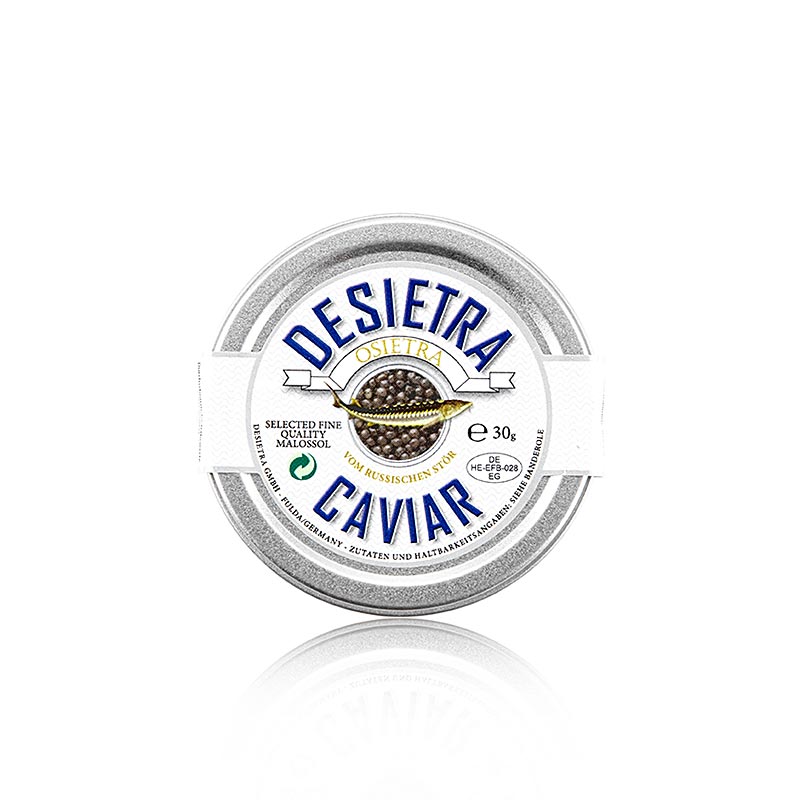 Caviar Desietra Osietra (Acipenser gueldenstaedtii) issu de l'aquaculture en Allemagne, un produit de 30g