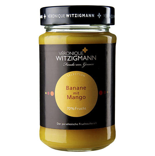Pot de 225 g de pâte à tartiner à la banane et à la mangue, une combinaison délicieuse et savoureuse