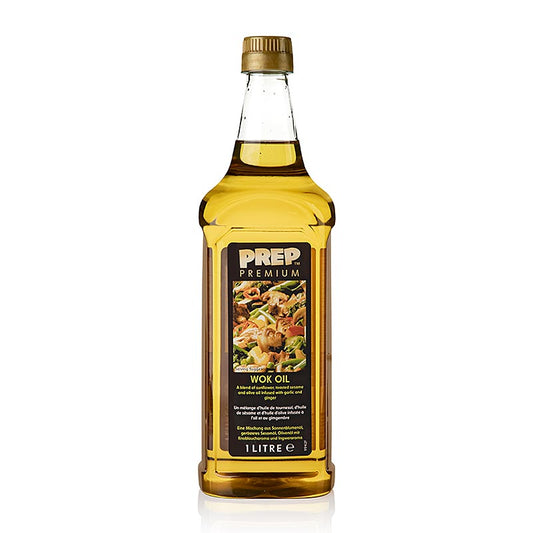 1 litre d'huile pour wok avec de l'huile de tournesol et de sésame, de l'ail et du gingembre