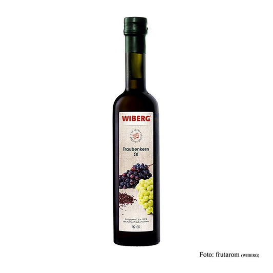 Bouteille de 500 ml d'huile de pépins de raisin Wiberg pressée à froid, idéale pour la cuisine et la pâtisserie