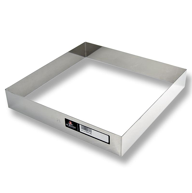 Moule carré en acier inoxydable deBUYER, mesurant 28 x 28 cm et 45 cm de haut