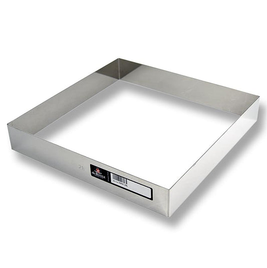 Moule carré en acier inoxydable deBUYER, mesurant 28 x 28 cm et 45 cm de haut