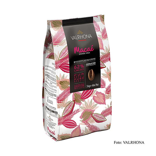 Valrhona Macae Grand Cru, couverture noire, Callets, 62% de cacao, Brésil, 3 kg : chocolat haut de gamme de qualité supérieure, parfait pour la préparation de délicieux desserts et pâtisseries.