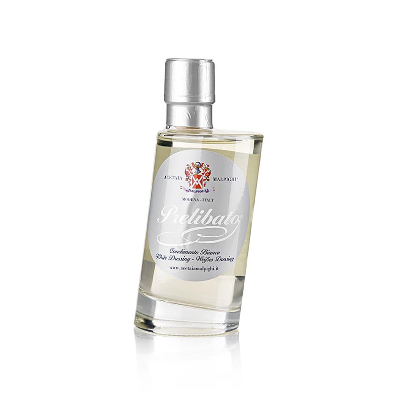 Prelibato, Balsamico Bianco Condimento, 5 years, ash wood barrel, Malpighi, 200 ml - un condiment balsamique blanc délicieux et raffiné, vieilli dans un fût de frêne pendant 5 ans, de la célèbre marque Malpighi, bouteille de 200 ml.